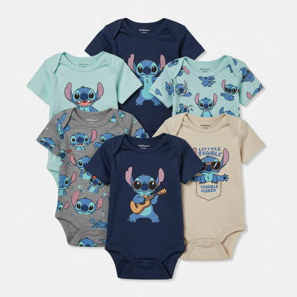 Kit 6 Bodies Stitch Masculino – Produto Disney + Carter’s